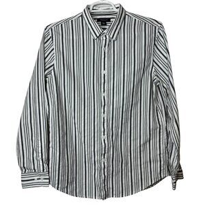 VTG Structure Black & White Stripe Dress Shirt | Mens L Collared Button Up